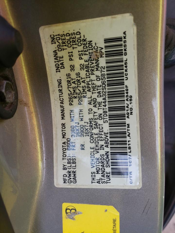 Photo 10 from auction – 2002 TOYOTA SEQUOIA SR with VIN 5TDBT44A32S065872