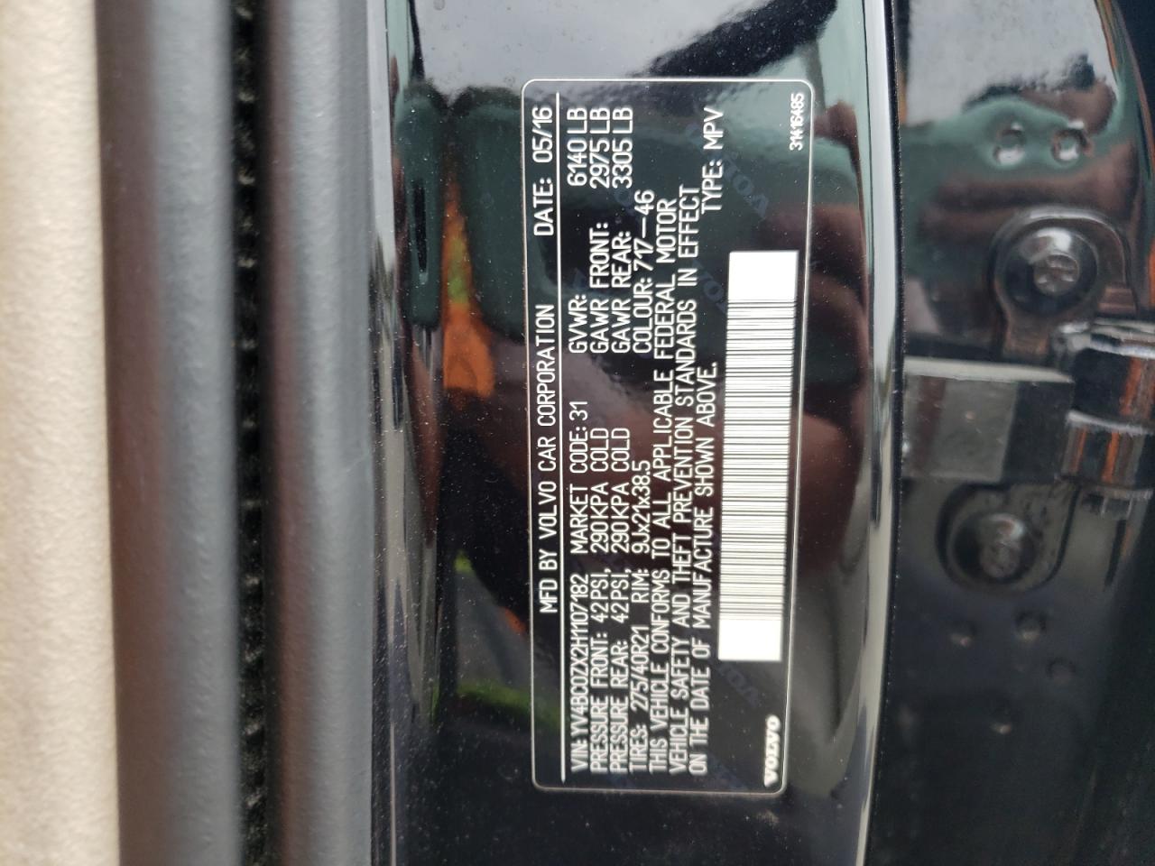Photo 10 from auction – 2017 VOLVO XC90 T8 with VIN YV4BC0ZX2H1107182
