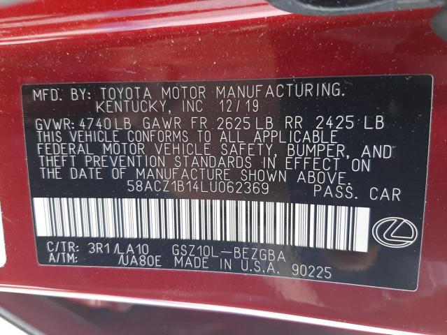 Photo 10 from auction – 2020 LEXUS ES 350 BAS with VIN 58ACZ1B14LU062369