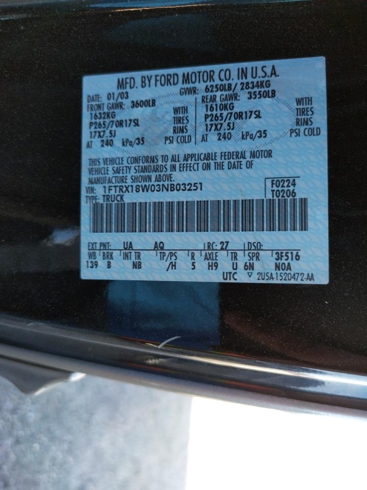 Photo 10 from auction – 2003 FORD F150 with VIN 1FTRX18W03NB03251