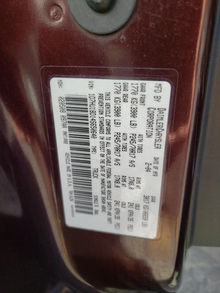 Photo 10 from auction – 2004 DODGE RAM 1500 S with VIN 1D7HU18D14S650640