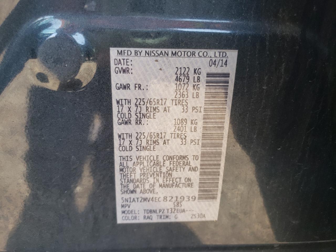 Photo 10 from auction – 2014 NISSAN ROGUE S with VIN 5N1AT2MV4EC821939