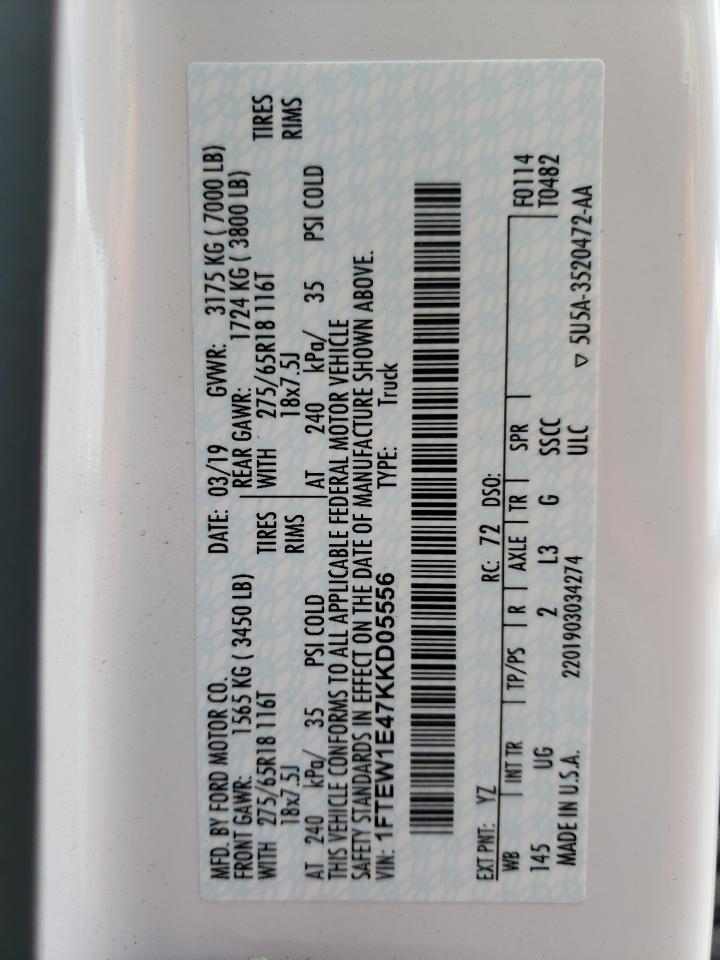 Photo 10 from auction – 2019 FORD F150 SUPER with VIN 1FTEW1E47KKD05556