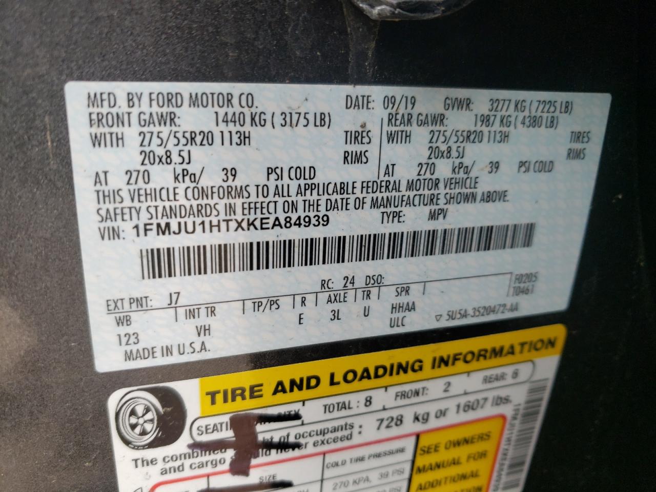 Photo 10 from auction – 2019 FORD EXPEDITION with VIN 1FMJU1HTXKEA84939