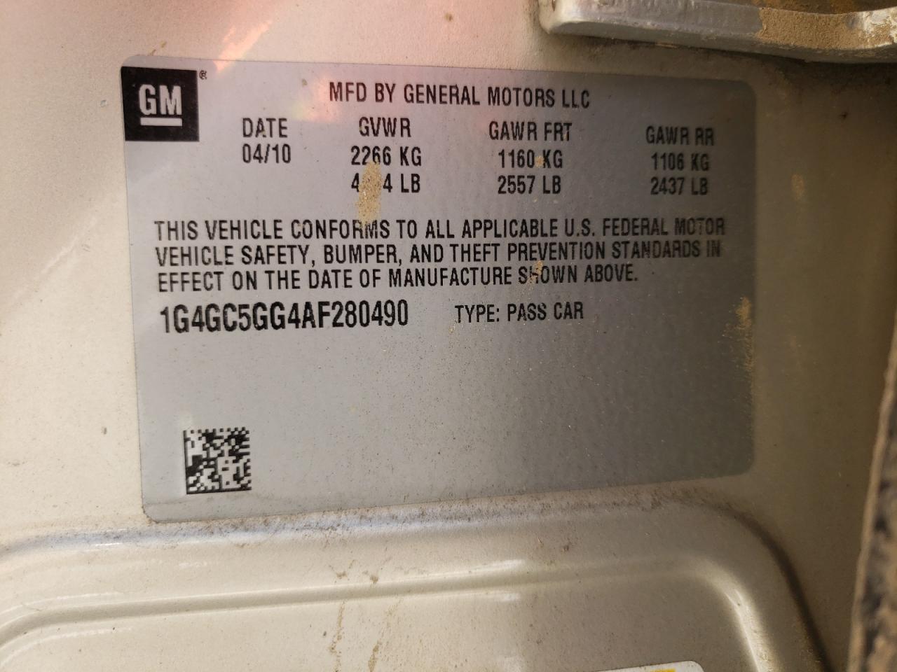 Photo 10 from auction – 2010 BUICK LACROSSE C with VIN 1G4GC5GG4AF280490