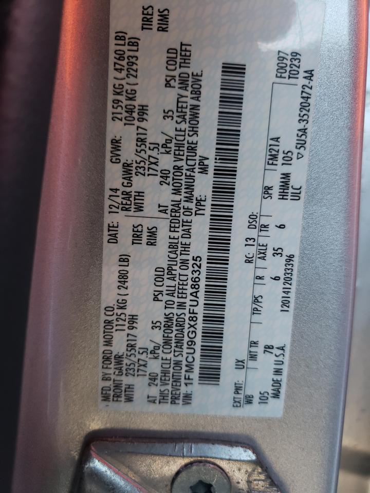 Photo 10 from auction – 2015 FORD ESCAPE SE with VIN 1FMCU9GX8FUA86325