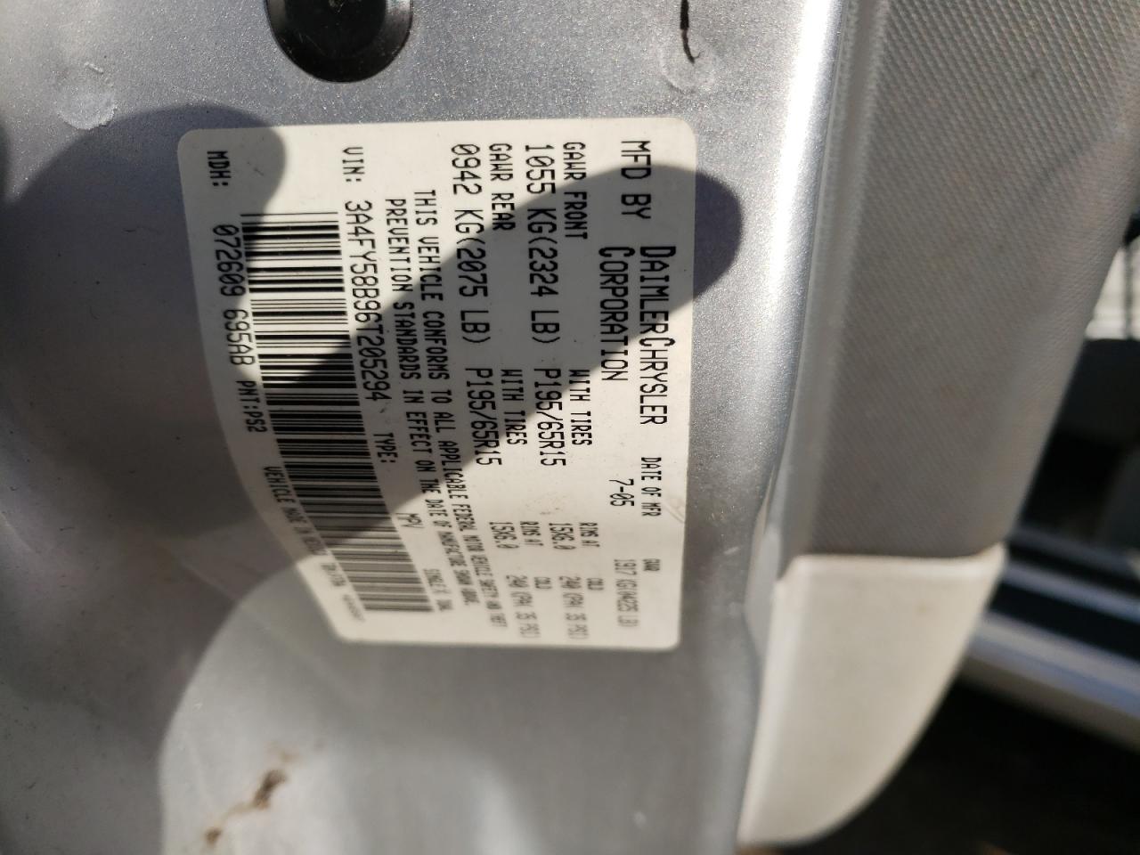 Photo 10 from auction – 2006 CHRYSLER PT CRUISER with VIN 3A4FY58B96T205294