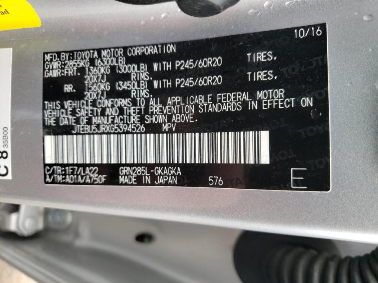Zdjęcie 10 z aukcji – 2016 TOYOTA 4RUNNER SR z VIN JTEBU5JRXG5394526