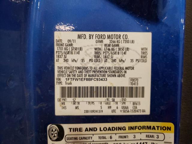 Photo 10 from auction – 2011 FORD F150 SUPER with VIN 1FTFW1EF8BFC93433
