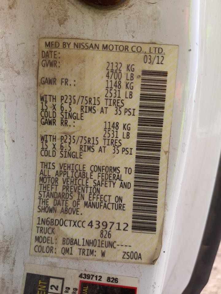 Photo 10 from auction – 2012 NISSAN FRONTIER S with VIN 1N6BD0CTXCC439712