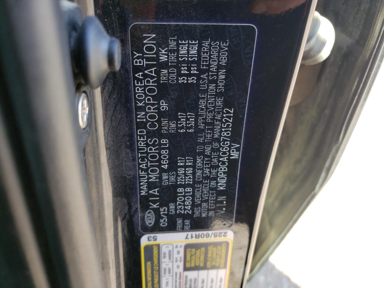 Photo 10 from auction – 2016 KIA SPORTAGE L with VIN KNDPBCAC6G7815212
