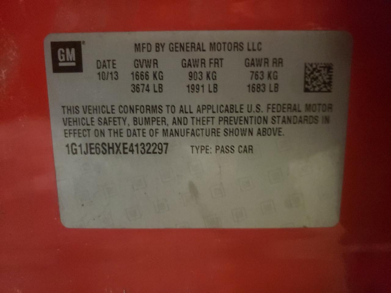 Photo 11 from auction – 2014 CHEVROLET SONIC LTZ with VIN 1G1JE6SHXE4132297