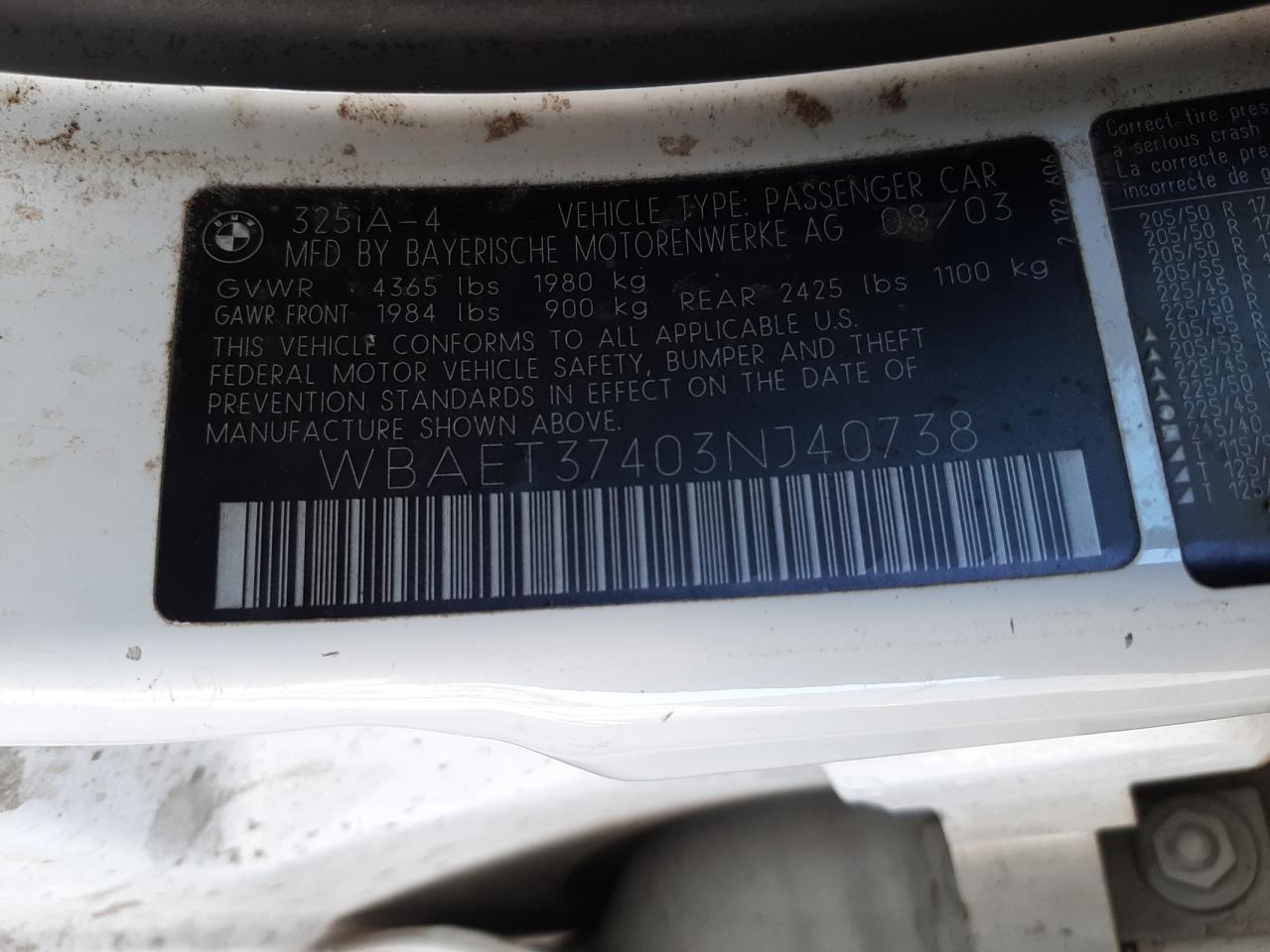 صورة رقم 10 من المزاد - 2003 BMW 325 I مع VIN WBAET37403NJ40738