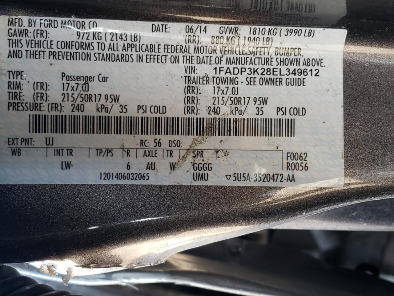 Photo 10 from auction – 2014 FORD FOCUS SE with VIN 1FADP3K28EL349612