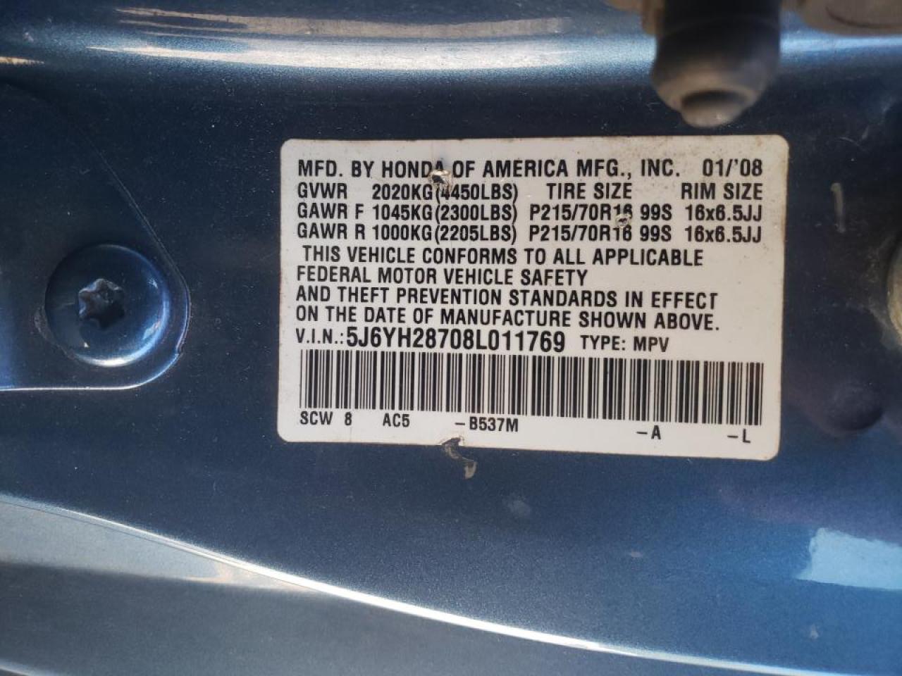 Photo 10 from auction – 2008 HONDA ELEMENT EX with VIN 5J6YH28708L011769
