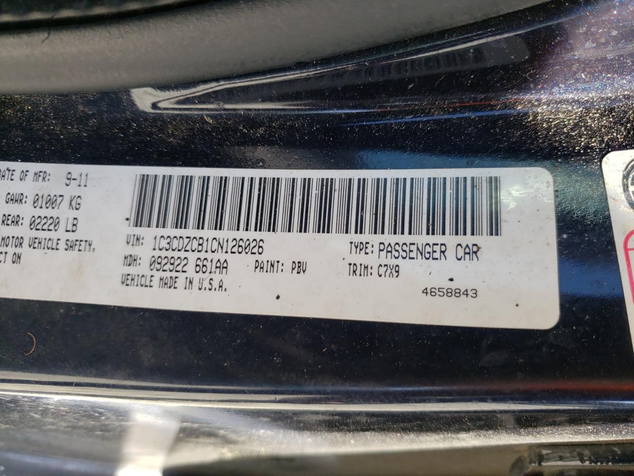 Photo 10 from auction – 2012 DODGE AVENGER SX with VIN 1C3CDZCB1CN126026