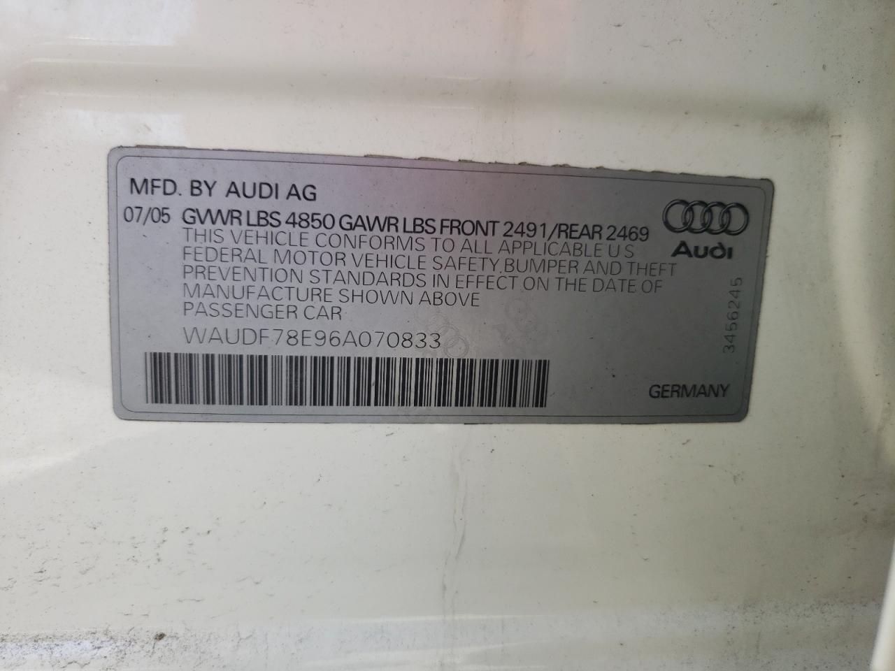 Photo 10 from auction – 2006 AUDI A4 2.0T QU with VIN WAUDF78E96A070833