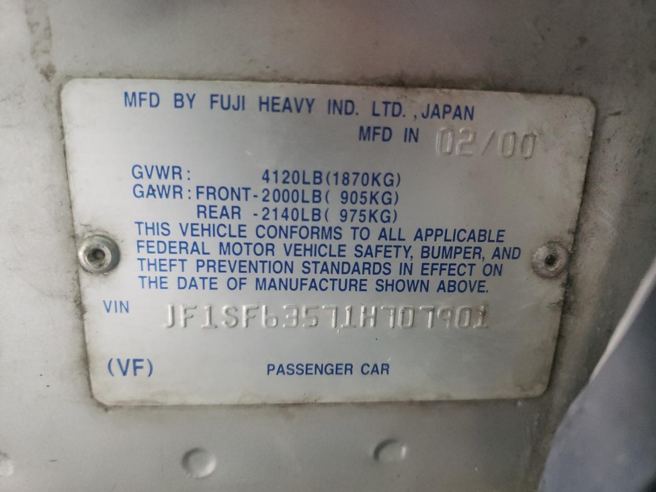 Photo 10 from auction – 2001 SUBARU FORESTER L with VIN JF1SF63571H707901