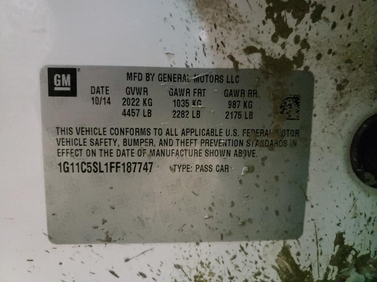 Photo 10 from auction – 2015 CHEVROLET MALIBU with VIN 1G11C5SL1FF187747