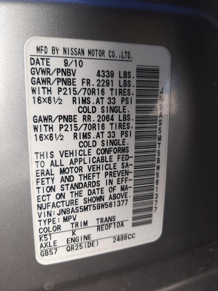 Photo 10 from auction – 2011 NISSAN ROGUE S with VIN JN8AS5MT5BW561377