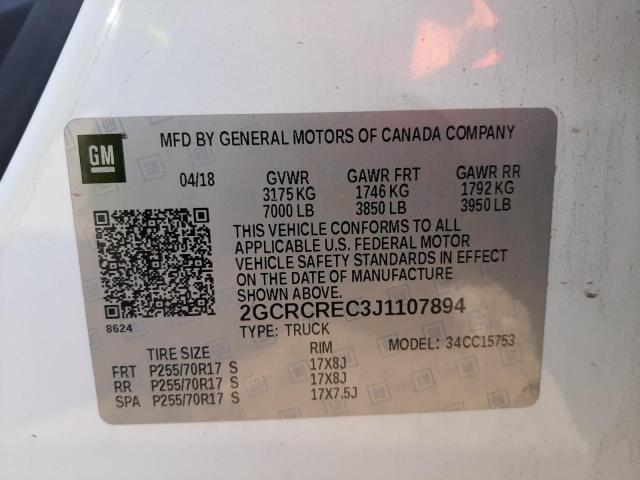 Photo 10 from auction – 2018 CHEVROLET SILVERADO with VIN 2GCRCREC3J1107894