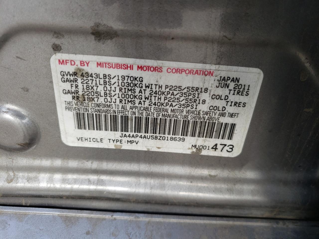 Photo 10 from auction – 2011 MITSUBISHI OUTLANDER with VIN JA4AP4AU5BZ018639