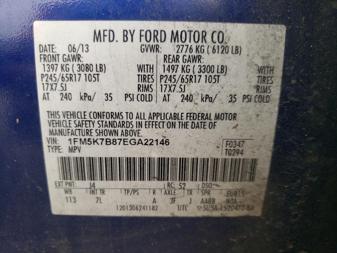 Photo 10 from auction – 2014 FORD EXPLORER with VIN 1FM5K7B87EGA22146