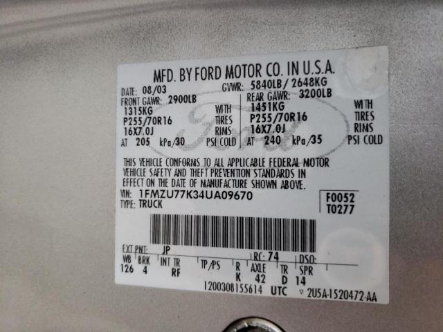 Photo 10 from auction – 2004 FORD EXPLORER S with VIN 1FMZU77K34UA09670
