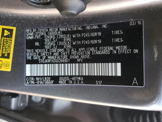 Photo 10 from auction – 2016 TOYOTA HIGHLANDER with VIN 5TDJKRFH2GS268961