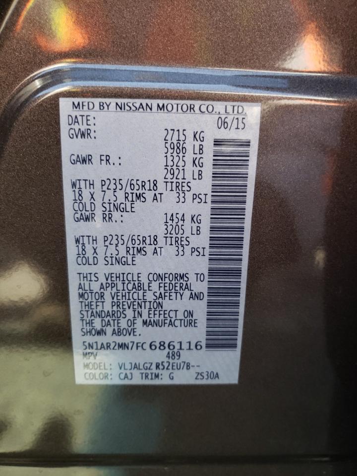 Photo 10 from auction – 2015 NISSAN PATHFINDER with VIN 5N1AR2MN7FC686116