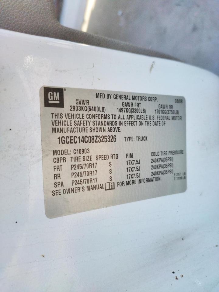 Photo 10 from auction – 2008 CHEVROLET SILVERADO with VIN 1GCEC14C08Z325326