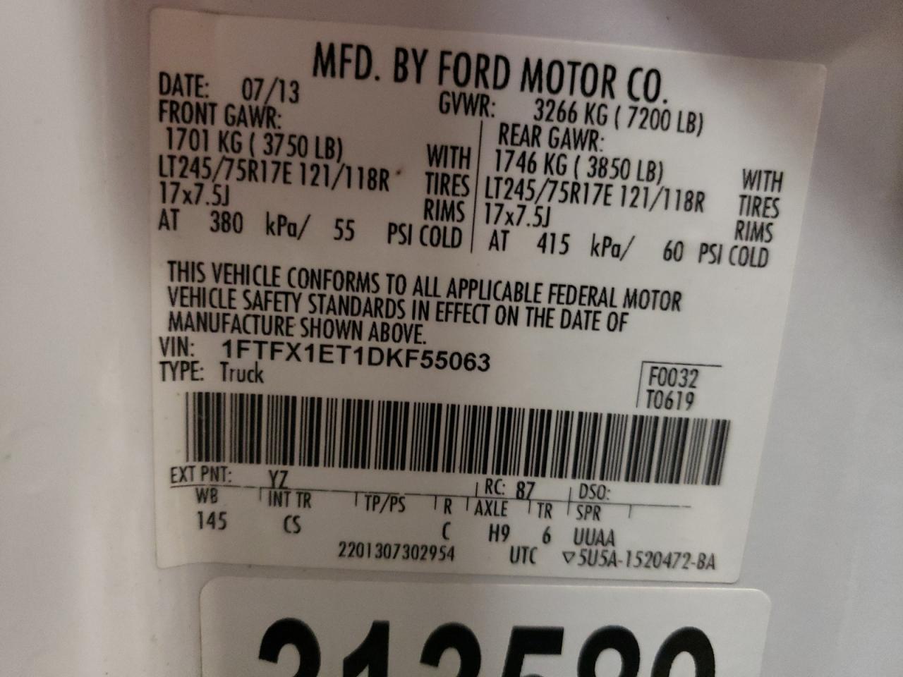 Photo 10 from auction – 2013 FORD F150 SUPER with VIN 1FTFX1ET1DKF55063