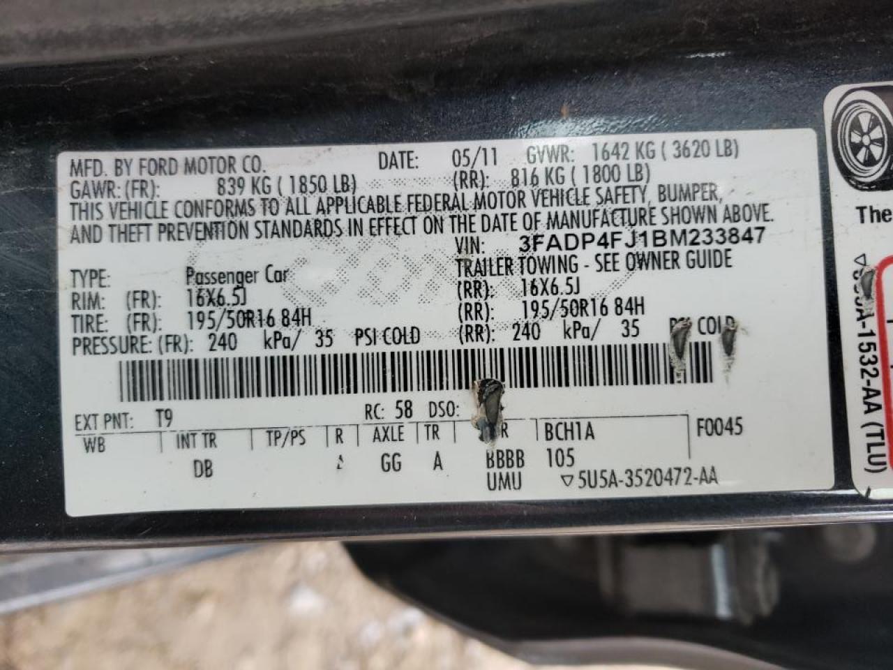 Photo 10 from auction – 2011 FORD FIESTA SES with VIN 3FADP4FJ1BM233847