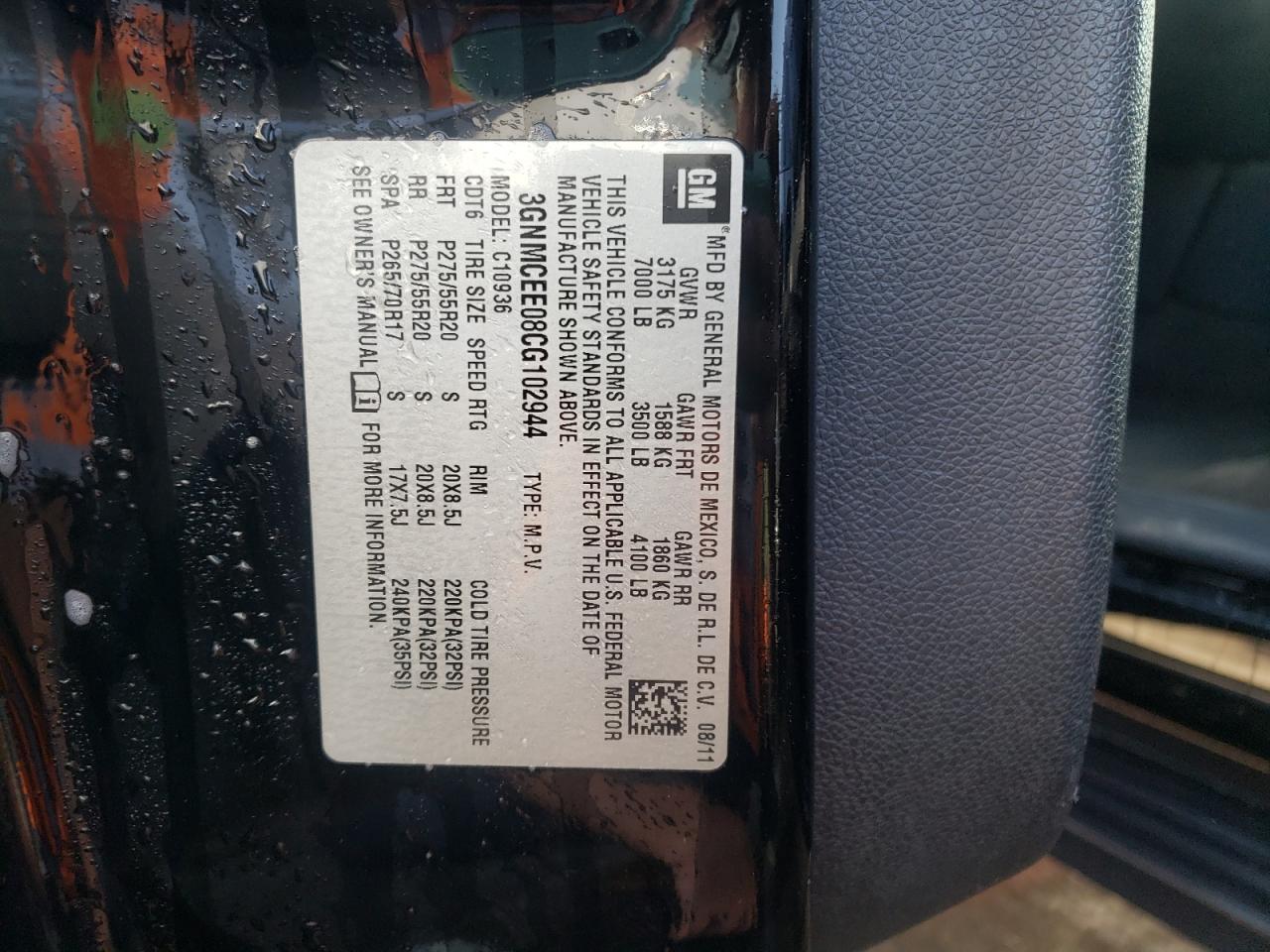 Photo 10 from auction – 2012 CHEVROLET AVALANCHE with VIN 3GNMCEE08CG102944