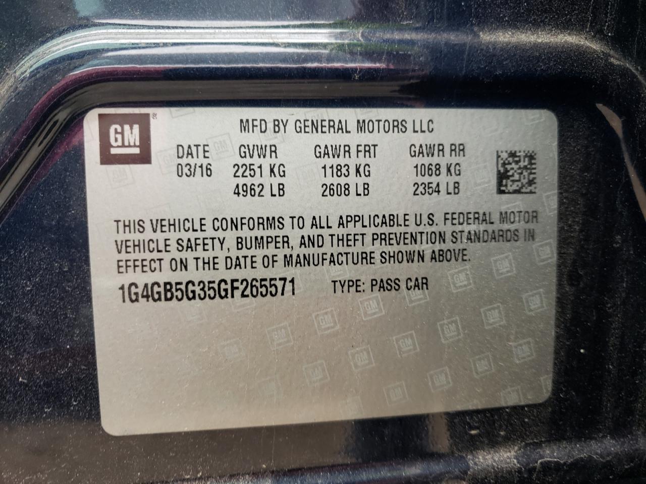 Photo 10 from auction – 2016 BUICK LACROSSE with VIN 1G4GB5G35GF265571