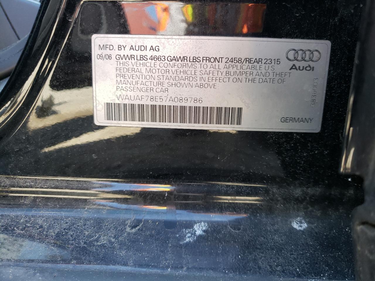 Photo 10 from auction – 2007 AUDI A4 2 with VIN WAUAF78E57A089786
