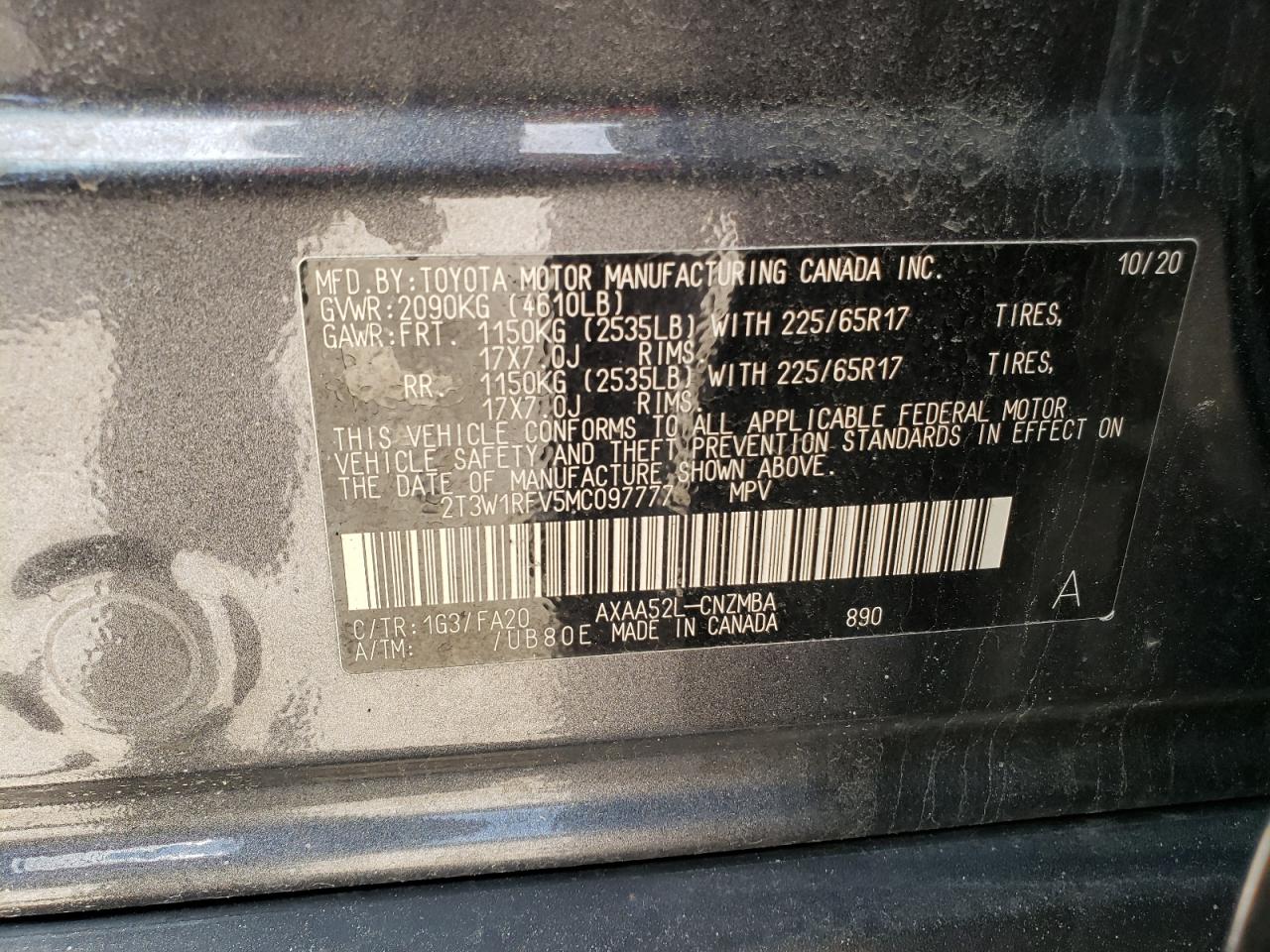 Photo 10 from auction – 2021 TOYOTA RAV4 XLE with VIN 2T3W1RFV5MC097777
