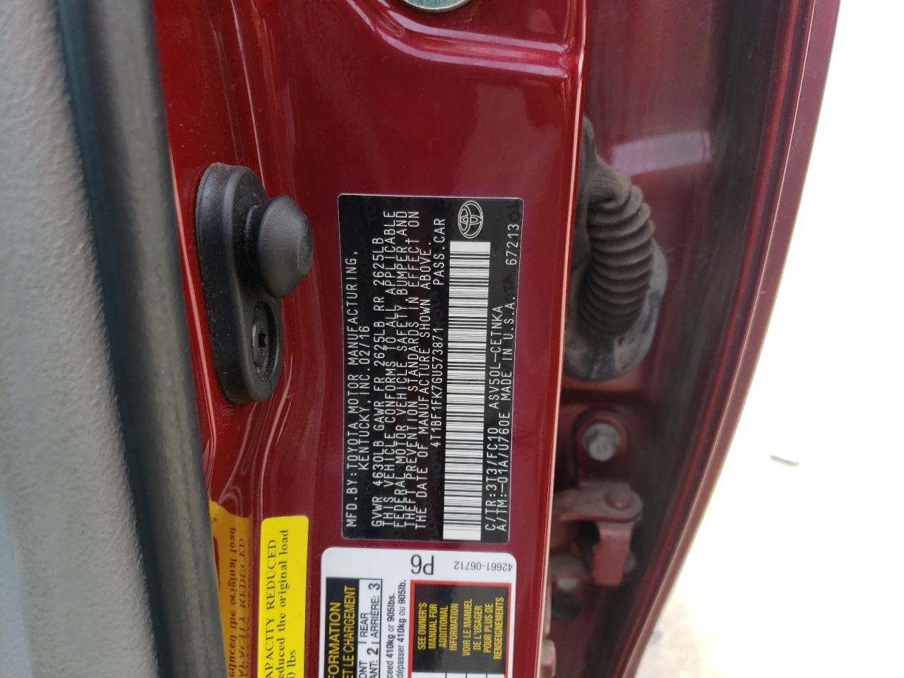 Photo 10 from auction – 2016 TOYOTA CAMRY with VIN 4T1BF1FK7GU573871