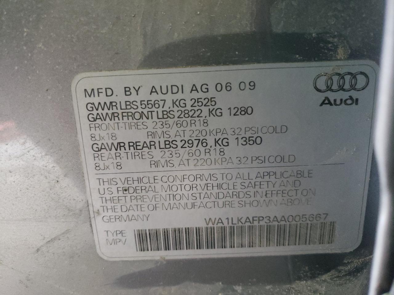 Photo 10 from auction – 2010 AUDI Q5 PREMIUM with VIN WA1LKAFP3AA005667