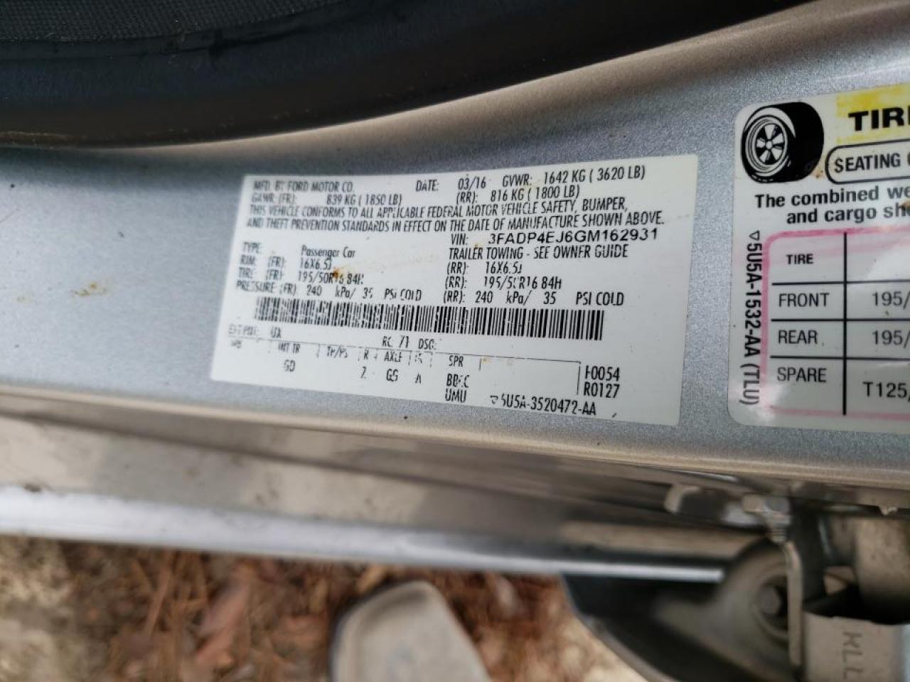 Photo 10 from auction – 2016 FORD FIESTA SE with VIN 3FADP4EJ6GM162931