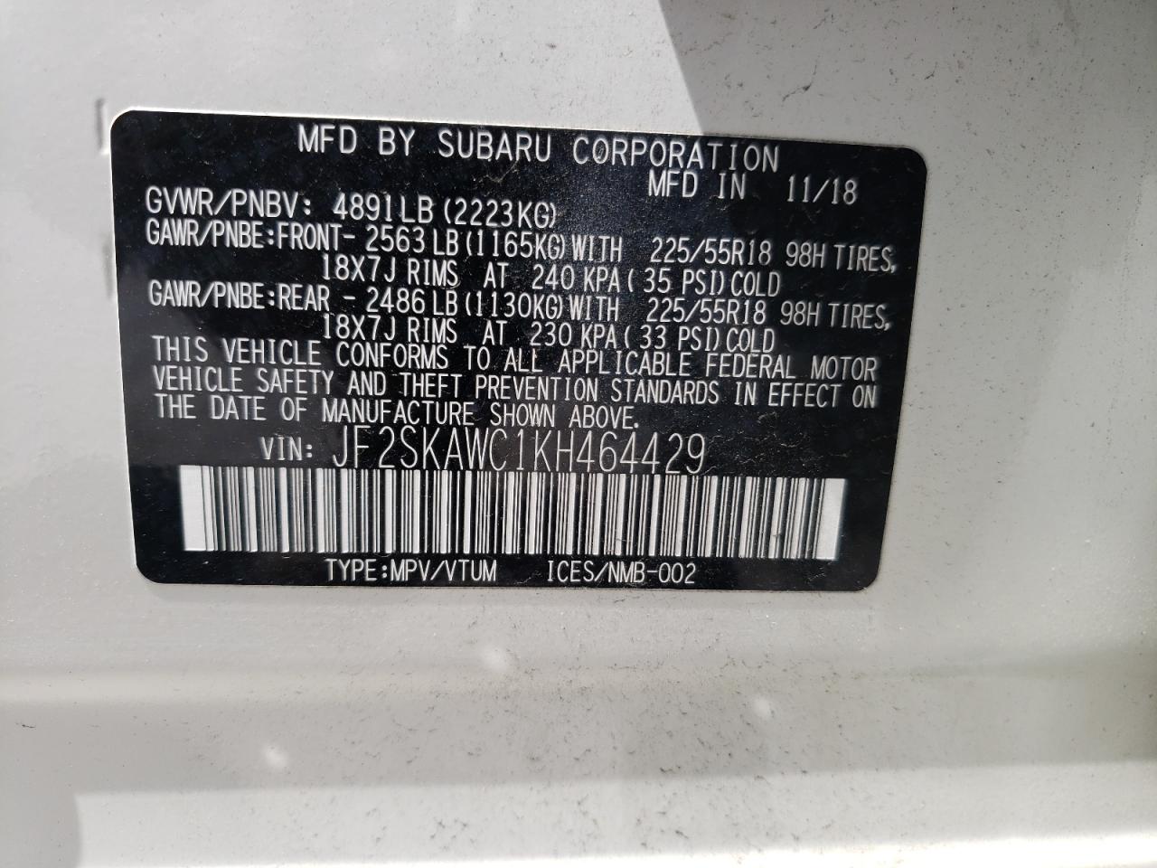 Photo 11 from auction – 2019 SUBARU FORESTER T with VIN JF2SKAWC1KH464429