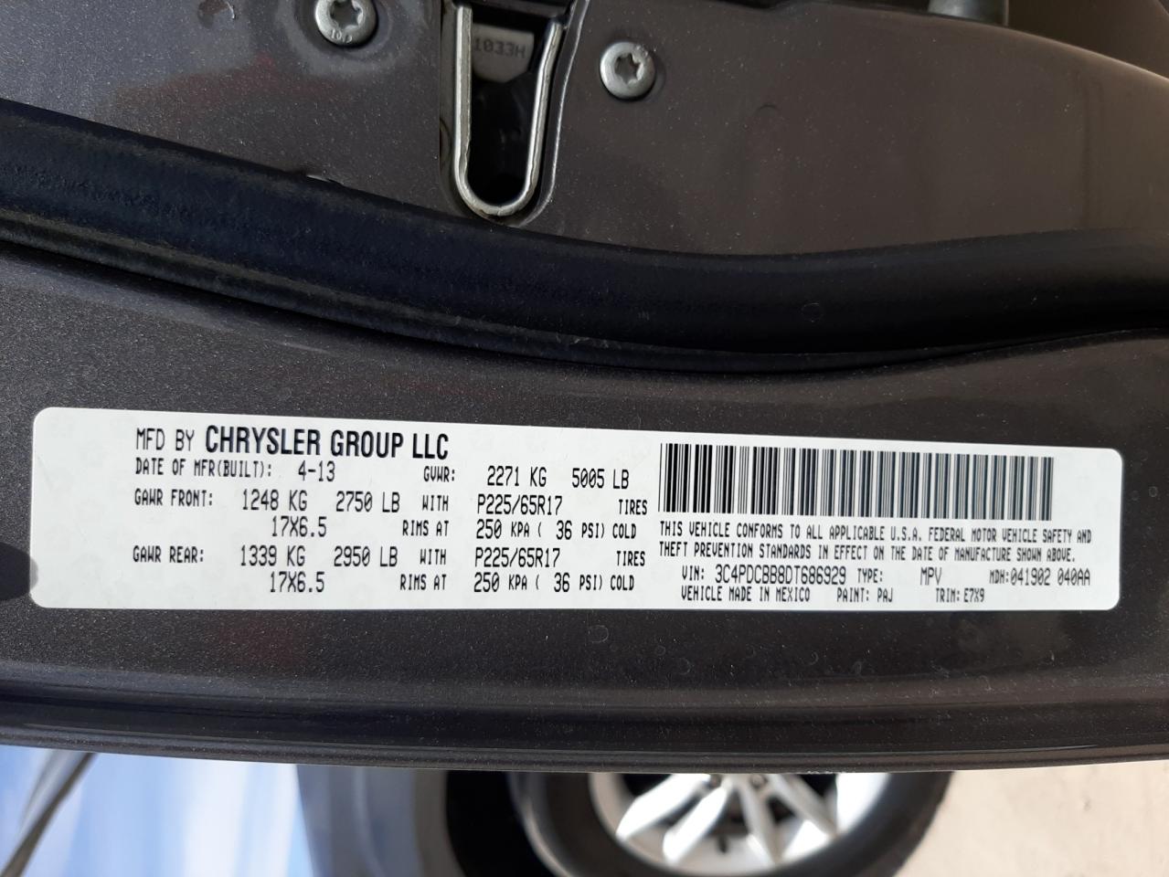Photo 10 from auction – 2013 DODGE JOURNEY SX with VIN 3C4PDCBB8DT686929