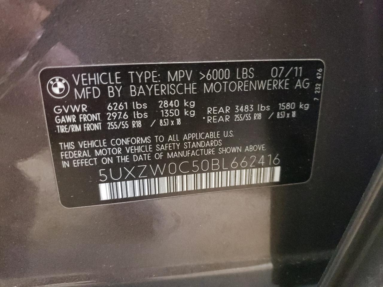 Photo 10 from auction – 2011 BMW X5 XDRIVE3 with VIN 5UXZW0C50BL662416