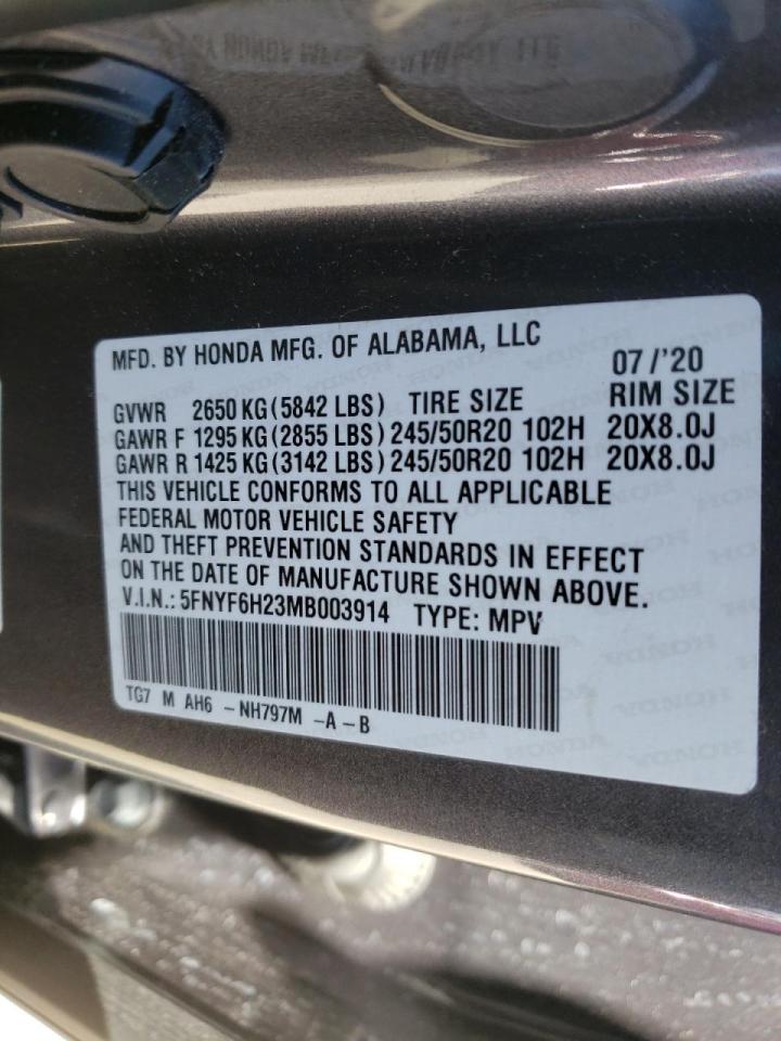 Photo 10 from auction – 2021 HONDA PILOT SE with VIN 5FNYF6H23MB003914