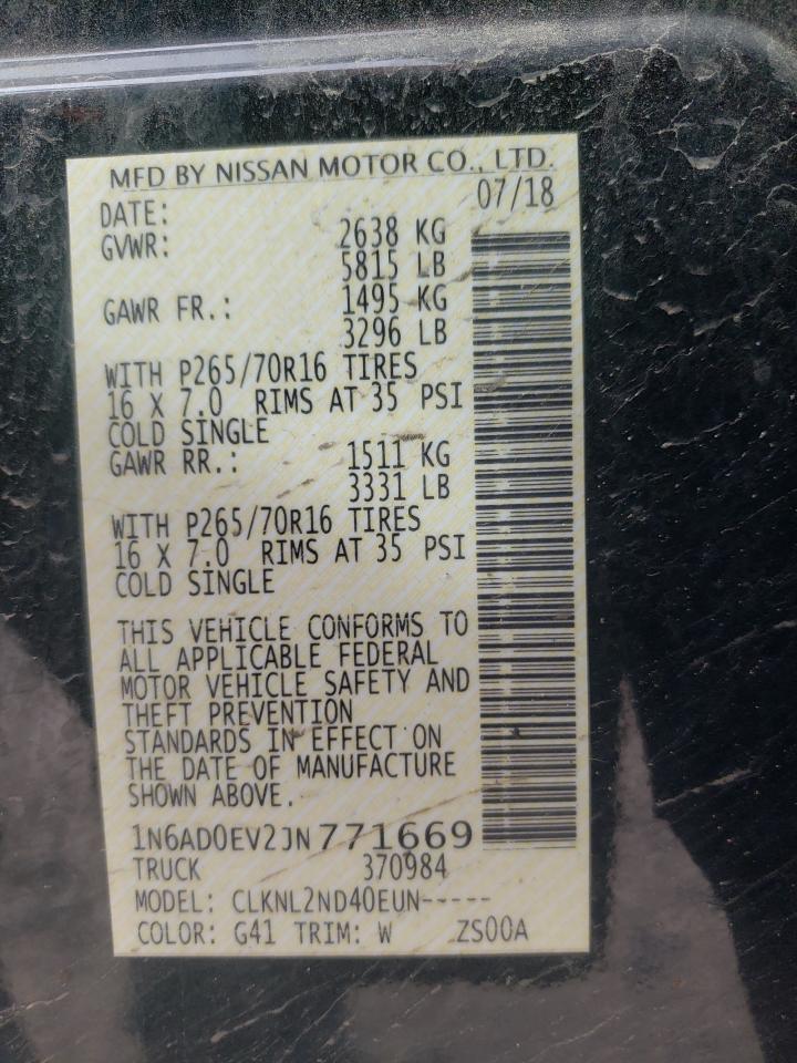 Photo 10 from auction – 2018 NISSAN FRONTIER S with VIN 1N6AD0EV2JN771669