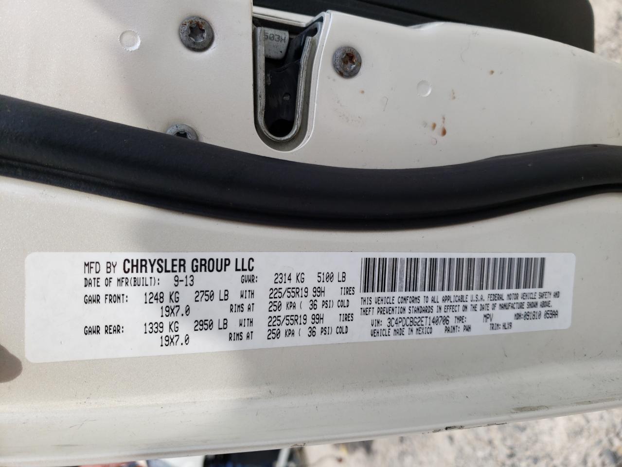 Photo 10 from auction – 2014 DODGE JOURNEY SX with VIN 3C4PDCBG2ET140706