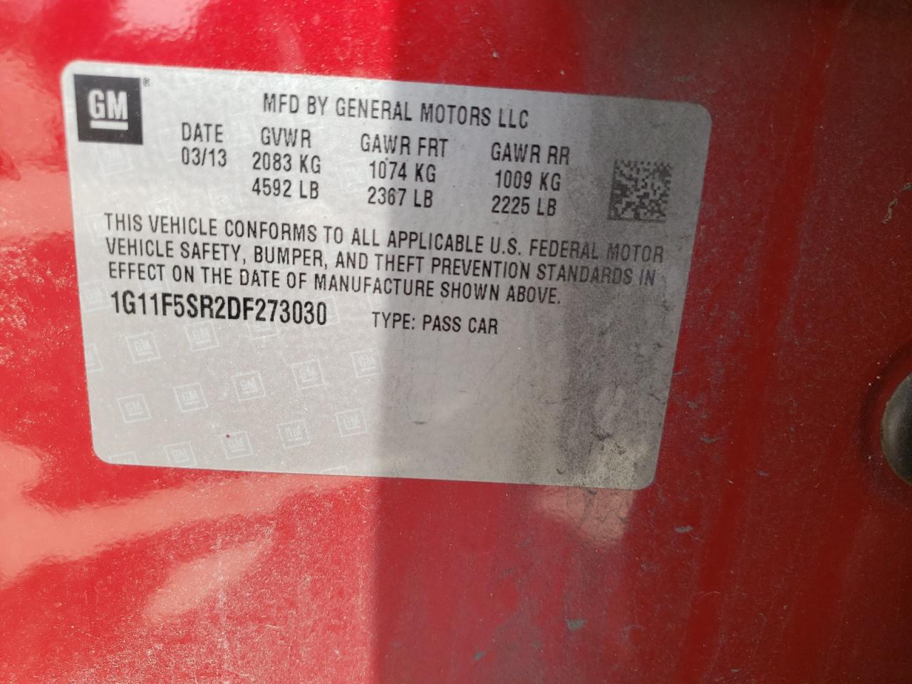 Photo 10 from auction – 2013 CHEVROLET MALIBU 2LT with VIN 1G11F5SR2DF273030