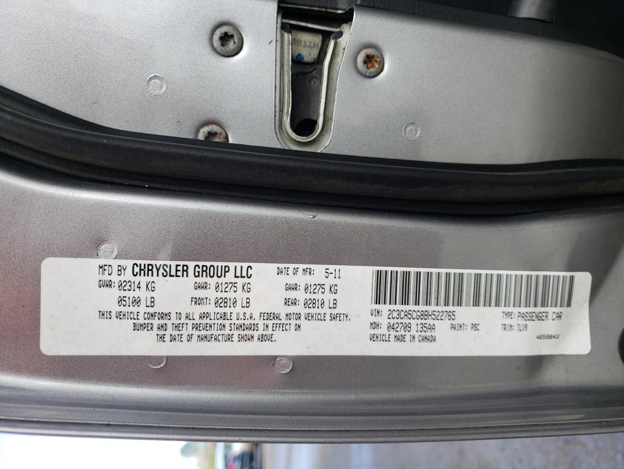 Photo 10 from auction – 2011 CHRYSLER 300 LIMITE with VIN 2C3CA5CG8BH522765