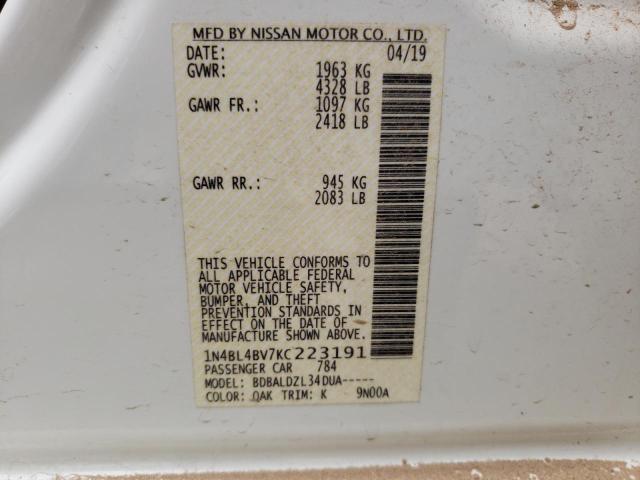 Photo 10 from auction – 2019 NISSAN ALTIMA S with VIN 1N4BL4BV7KC223191