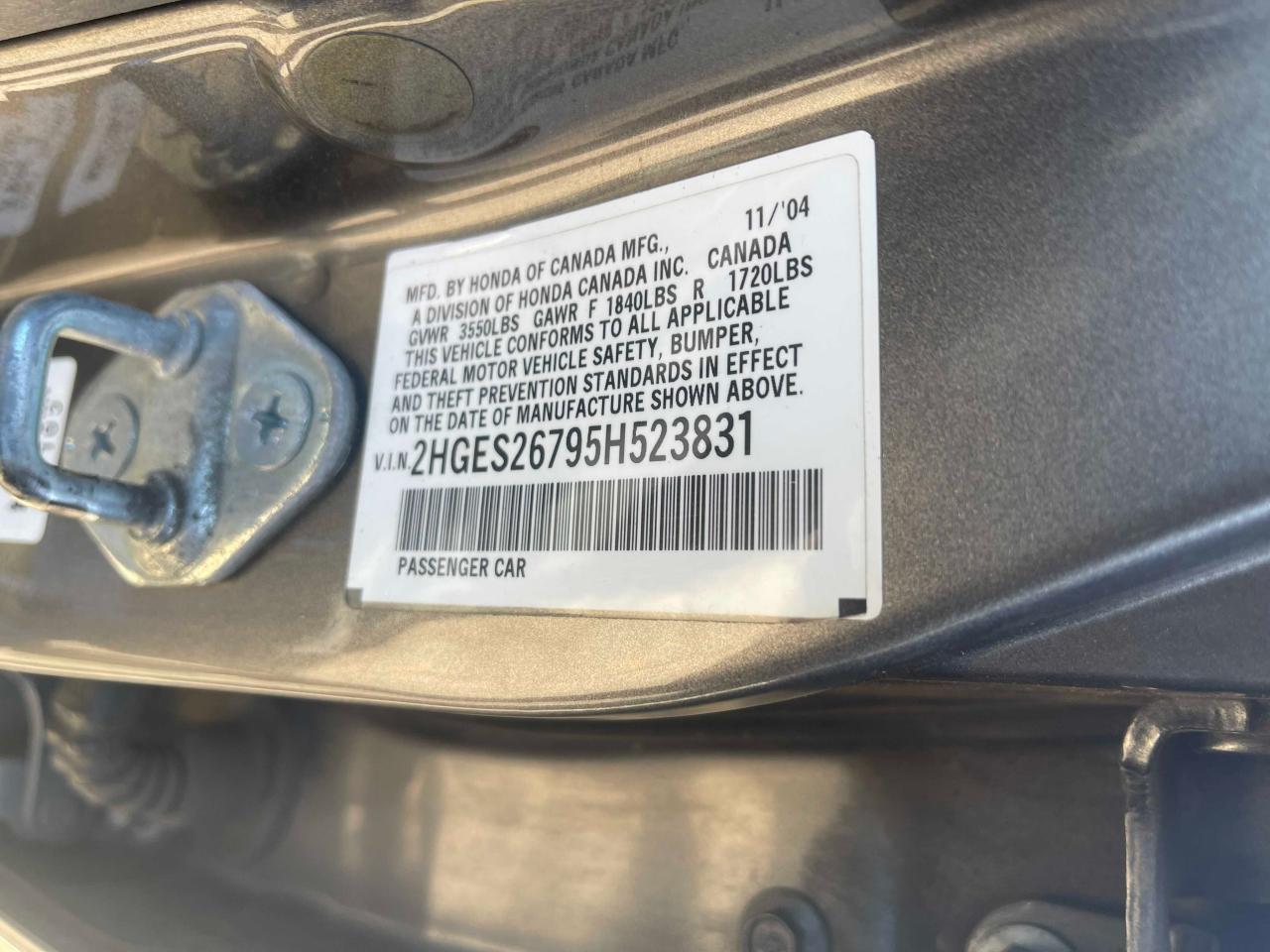 Photo 10 from auction – 2005 HONDA CIVIC EX with VIN 2HGES26795H523831